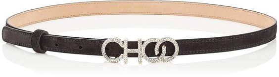 Jimmy Choo CHOO BELT Black Suede Belt with Crystal Choo Logo