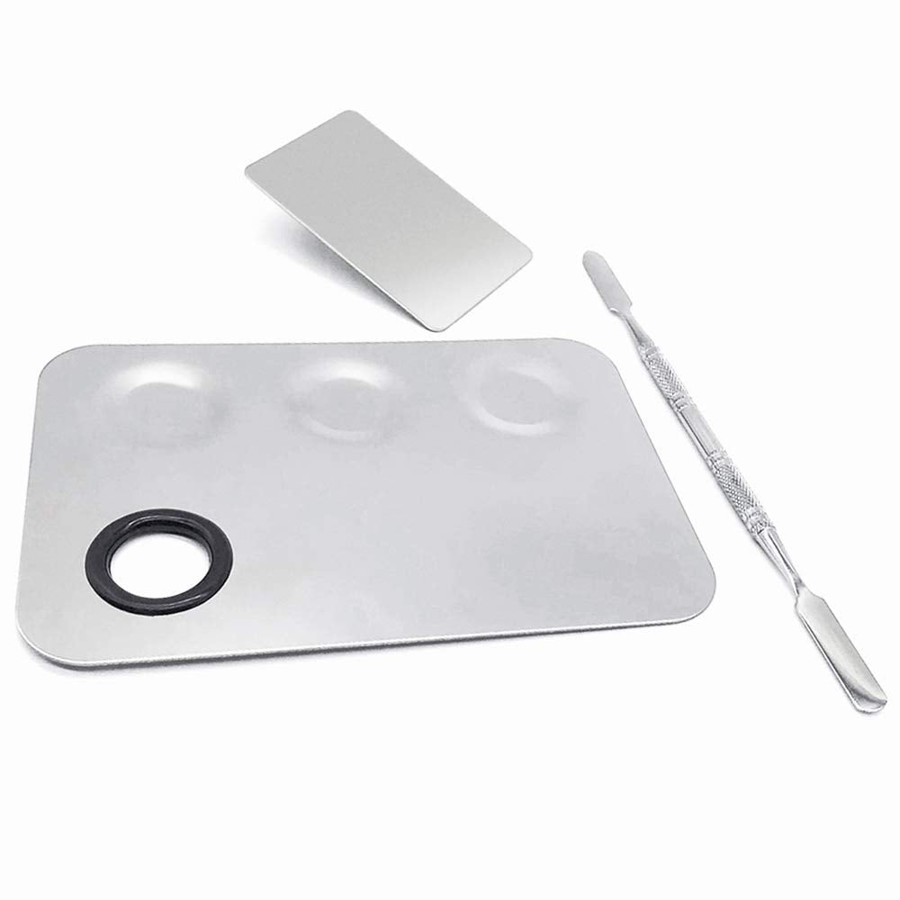Cosmetic Palette with Mini Ring Palette and Spatula Set Tool 3-Wells Stainless Steel Mixing Makeup Palette Women Cosmetic Palette for Makeup Nail Art Accessories Pack of 3