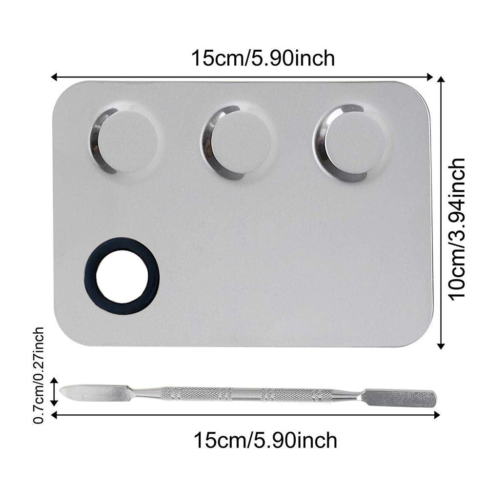 Cosmetic Palette with Mini Ring Palette and Spatula Set Tool 3-Wells Stainless Steel Mixing Makeup Palette Women Cosmetic Palette for Makeup Nail Art Accessories Pack of 3