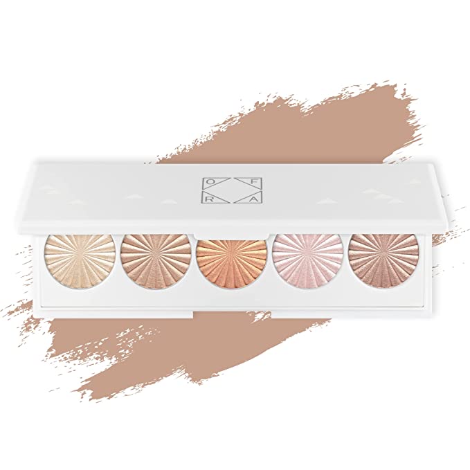 Ofra Cosmetics Ofraglow Signature Palette - 5 Color Highlighter Palette with Mirror for Face, Cheeks, Eyes - Illuminating Makeup Highlight with Warm Ivory, Champagne, Gold, Pearl Pink & Bronze Shades