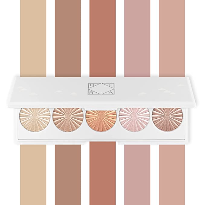 Ofra Cosmetics Ofraglow Signature Palette - 5 Color Highlighter Palette with Mirror for Face, Cheeks, Eyes - Illuminating Makeup Highlight with Warm Ivory, Champagne, Gold, Pearl Pink & Bronze Shades