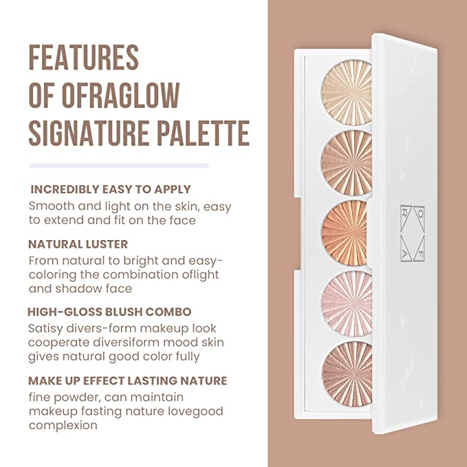 Ofra Cosmetics Ofraglow Signature Palette - 5 Color Highlighter Palette with Mirror for Face, Cheeks, Eyes - Illuminating Makeup Highlight with Warm Ivory, Champagne, Gold, Pearl Pink & Bronze Shades