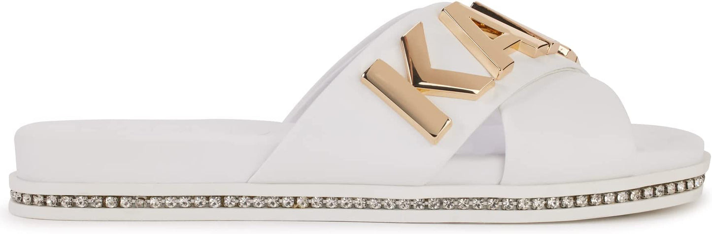 Karl Lagerfeld Paris Women's Janie Slide Criss Cross Flat Sandal