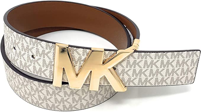 Michael Kors 38mm Leather Reversible MK Logo Plaque Buckle Belt