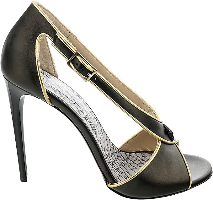 ROBERTO CAVALLI Class Black/Gold Criss Cross High Heel Sandal-6.5/7
