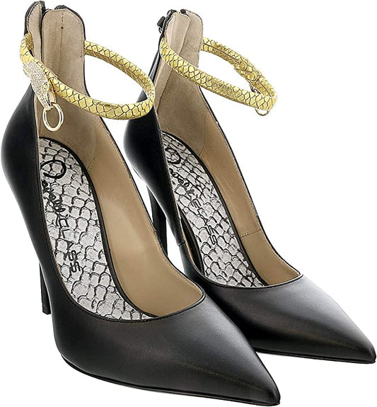 ROBERTO CAVALLI Class Black/Gold Leather Ankle Strap High Heel Pump-7.5/8