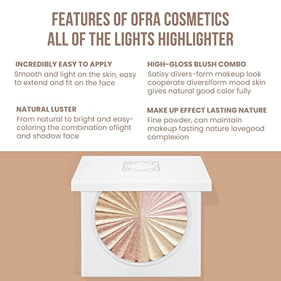 Ofra Cosmetics All of the Lights Highlighter - 4-in-1 Highlighter Makeup Palette for Cheeks, Nose, Eyes - Liquid to Baked Powder, Highly-Pigmented, Vegan Formula - Buttery Smooth, Long-Lasting - 10g