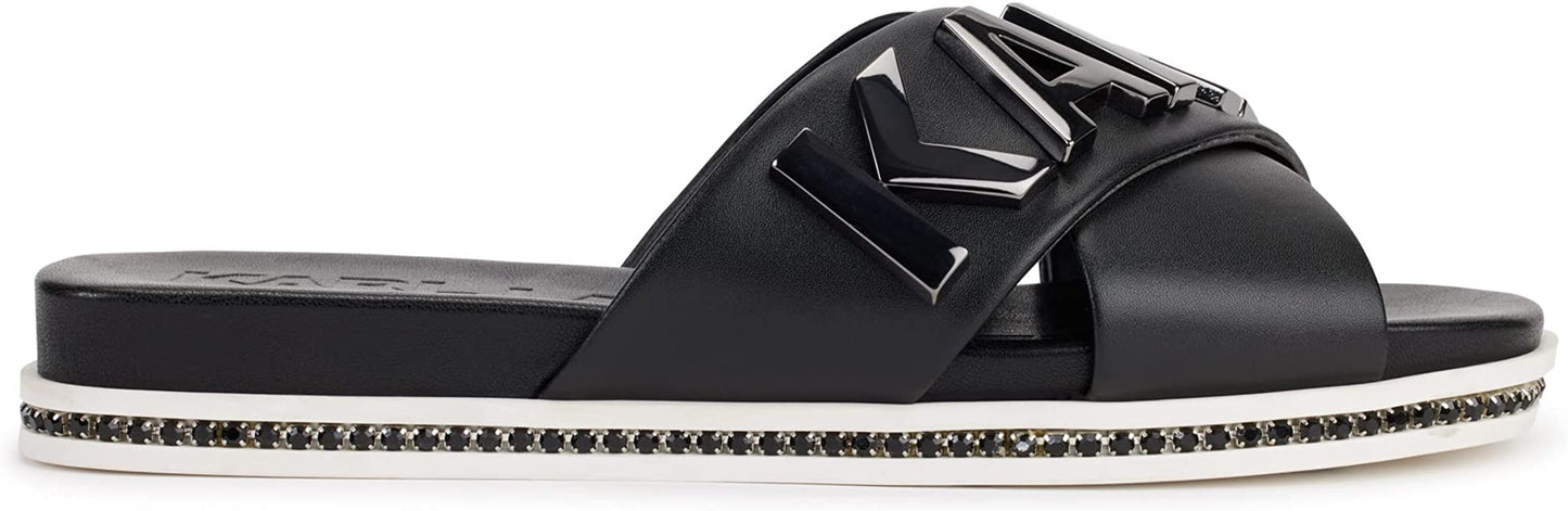 Karl Lagerfeld Paris Women's Janie Slide Criss Cross Flat Sandal